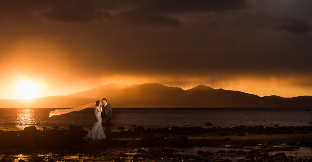 Seamill Hydro wedding photo at sunset