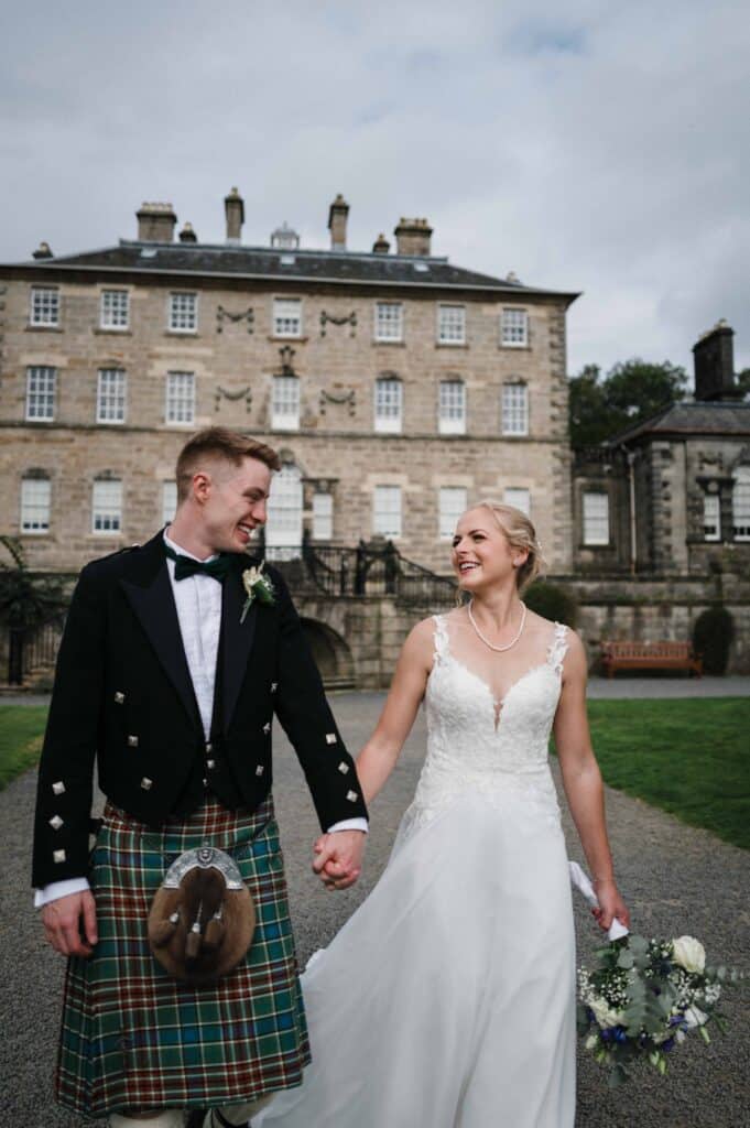 Bride and groom by Pollok House in Glasgow